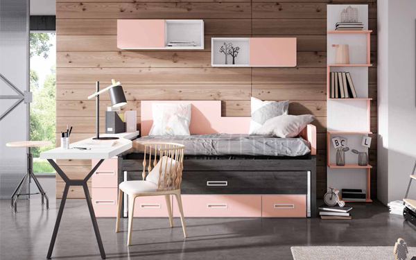 Dormitorio-juvenil-Muebles-Botas-Compacto-deslizable-y-tres-cajones-chicle-grafito