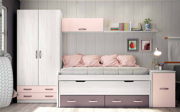 Dormitorio-juvenil-Muebles-Botas-Compacto-forma-con-desplazable+2-cajones-hibernian-rosa-lila